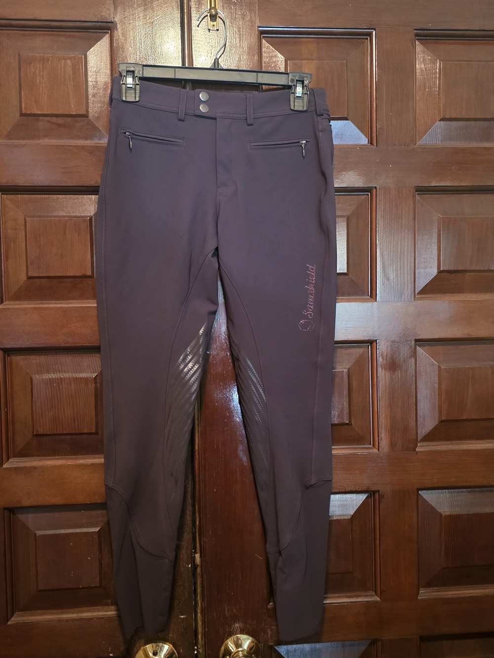 Samshield Premium Line Breeches Women US 24  Dark Plum Crystal Equestrian Riding